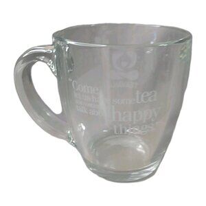 Tevana Etched Clear Glass Tea Mug Chalm Potok Quote Mug Happy Things DEFECT